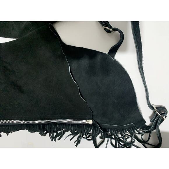 Equi-Grip HORSE Split Suede Leather Fringed PMS Show Chaps BLACK Size Adult L - Picture 4 of 15